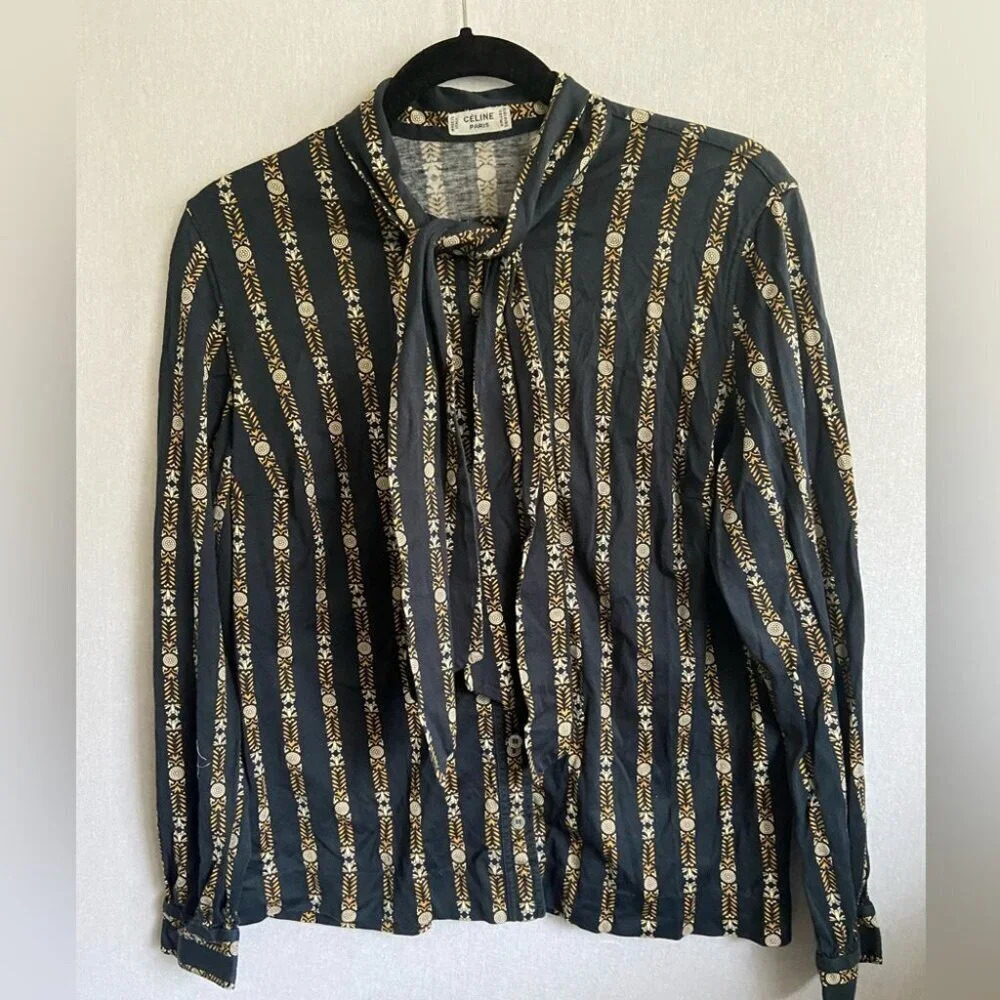 Vintage Celine cotton long sleeve shirt womens Archival blouse sz M